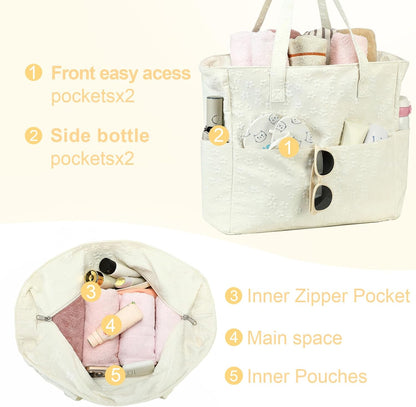 LEDAOU Large Beach Tote Bag Women Waterproof Sandproof Zipper Beach Tote Bag for Pool Gym Grocery Travel with Wet Pocket