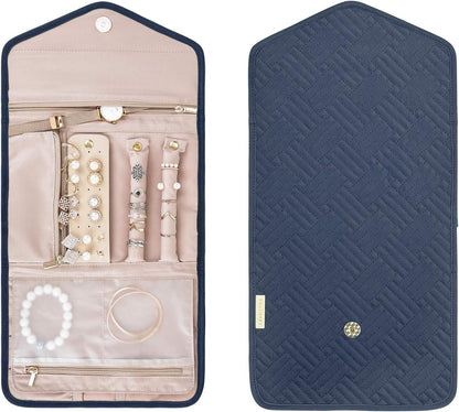 BAGSMART Travel Jewelry Organizer Roll Foldable Jewelry Case for Journey-Rings, Necklaces, Bracelets, Earrings, Smokey Blue