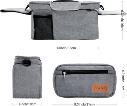 Momcozy Universal Stroller Organizer with Insulated Cup Holder Detachable Phone Bag & Shoulder Strap, Fits for Stroller like Uppababy, Baby Jogger, Britax, BOB, Umbrella and Pet Stroller