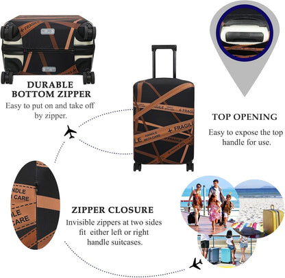 Explore Land Travel Luggage Cover Suitcase Protector Fits 18-22 Inch Case (Gold Fragile, S)