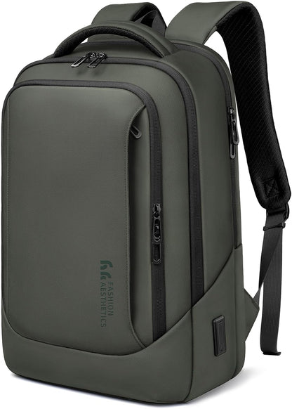 hk Laptop Backpack for Men with USB Charging Port Water-Resistant for 15.6 Inch Computer Bag Durable High-Tech Daypack Casual Backpack for Business Work College Weekender Travel- Green