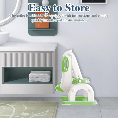 Potty Training Seat for Toddlers, Adjustable Height 2-in-1 Potty Training Toilet Ladder for Kids Boys Girls with Splash Guard, Waterproof Cushion, Anti-Slip Pad Step Stoo - Green