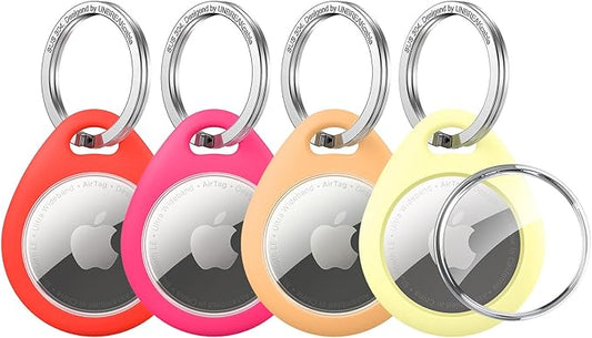 UNBREAKcable 4 Pack Holder for Apple AirTag [Fit Tightly Design] [Hold Air Tag Securely] [Easy to Install] Protective Case Waterproof TPU Shell with 304 Stainless Steel Key Ring Keychain, 4 Color