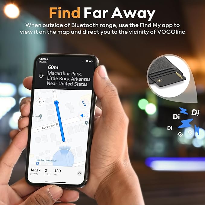 [Apple MFi Certified] VOCOlinc Air Card Tag Rechargeable Wallet Tracker 1.6mm, Item Finder Work with Apple Find My APP (iOS Only, Android not Supported), Bluetooth Locator for Luggage, Suitcase, Bags