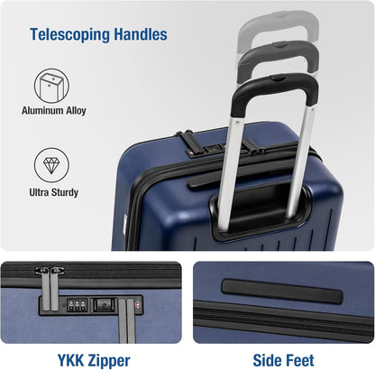 KYME 22-Inch Hardside Small Suitcase - 100% PC Hard Shell with Laptop Compartment, TSA Lock, Double Wheels for Men & Women, Navy
