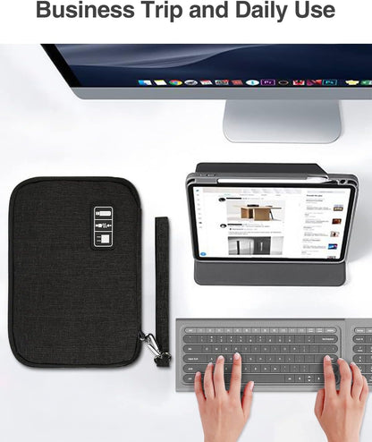 Luxtude Electronics Organizer, Portable Cable Organizer Bag for iPad 7.9'', Double Layer Travel Tech Bag&Cord Storage, Compact Cord Case&Charger Pouch,Electronics Carring Case for Phone/USB/SD