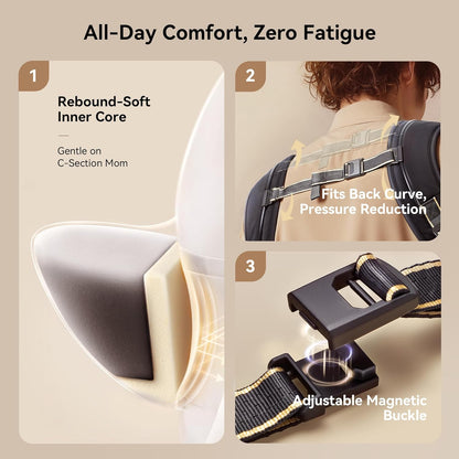 Baby Carrier with Hip Seat, BeBeBus 2-in-1 Ergonomic Newborn to Toddler Carrier up to 44 lbs, Detachable Hands-Free for Infant, All Season Forward-Facing Carry, Fits Waist Sizes up to 38 inch (Black)