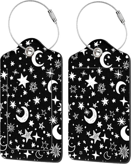 Luggage Tags for Suitcase,2 Pack Stars and Moons Luggage Tag with Privacy Flap,Name ID Label and Metal Loop for Women Men Girls Baggage Bag Backpack Instrument