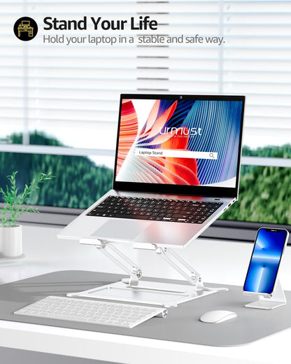 Urmust Laptop Notebook Stand Holder Adjustable Ultrabook Stand Riser Portable Compatible with MacBook Air Pro HP Dell XPS Lenovo All laptops 10-15.6"(Silver)