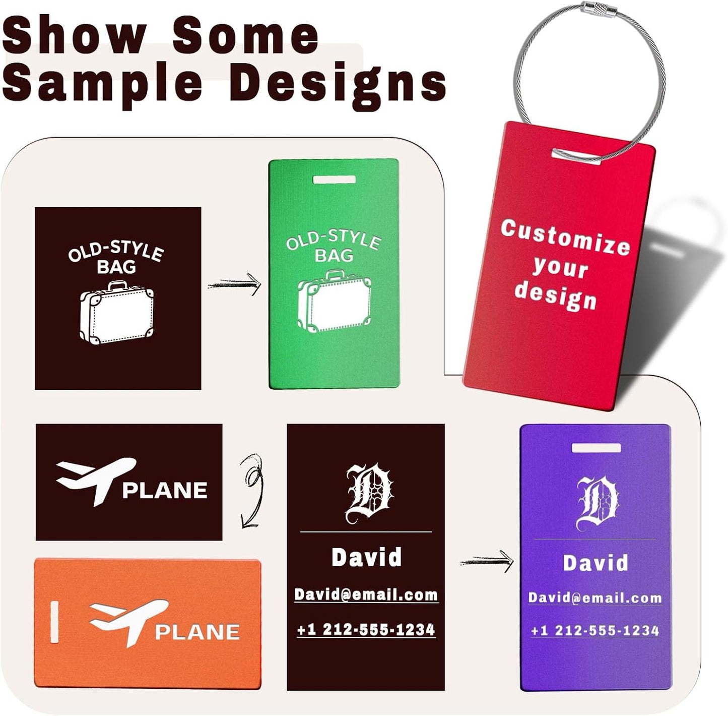 4PCS Personalized Luggage Tags for Travel Durable Aluminium Luggage Tags for Suitcases Custom Bag Tags for Backpacks Heavy Duty Personalized Name Tags for Birthday Gifts(Small,Purple)
