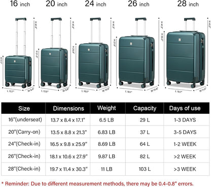 Hanke 24 Inch Checked Luggage with Spinner Wheels Hard Shell Suitcases Lightweight Travel TSA Luggage for Women Men Medium Suitcase(Blackish Green)