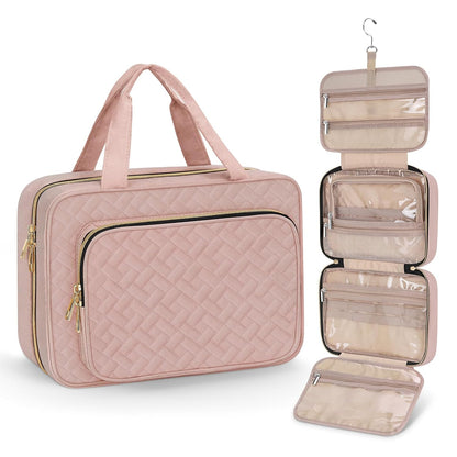 Wedama Toiletry Bag for Women, Medium Cosmetic Travel Bag, Hanging Toiletry Bag for Bathroom, Thickened PVC Waterproof Makeup Bag, Toiletries Bag for Travel Business Trips and Camping, Baby Pink