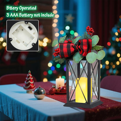 Christmas Outdoor Decor Lanterns 2 Pack, 11" Waterproof Battery Powered LED Hanging Lanterns with Flamessless Candle for Tabletop, Front Porch, Entrance, Indoor, Gift for Women