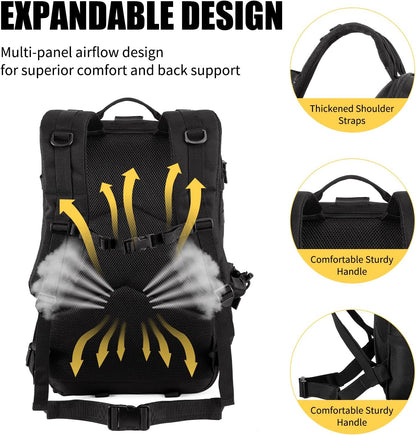 Tactical Backpack for Men, 40/50L Expandable Military Backpack, Waterproof MOLLE Hiking & Camping Rucksack, Assault Pack & Bug Out Bag for Outdoor, Work Backpack