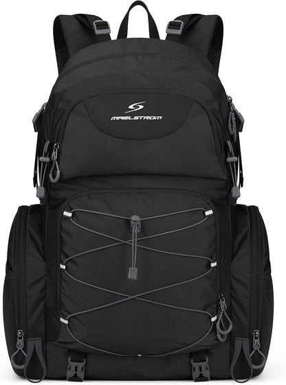 Maelstrom Hiking Backpack, 40L Waterproof Camping Daypack for Men and Women, Lightweight Travel Pack with Rain Cover-Black