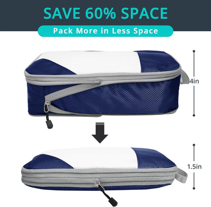 6 Set Compression Packing Cubes for Travel - Compressible, Lightweight, and Space-Saving Packing Cubes, Travel Essentials for Women, Navy