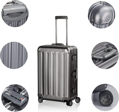 TRAVELKING All Aluminum Luggage Zipperless Hard Shell Suitcase with TSA Lock Spinner Wheels Lightweight Metal Alloy Suitcases (Grey, 24 inch)