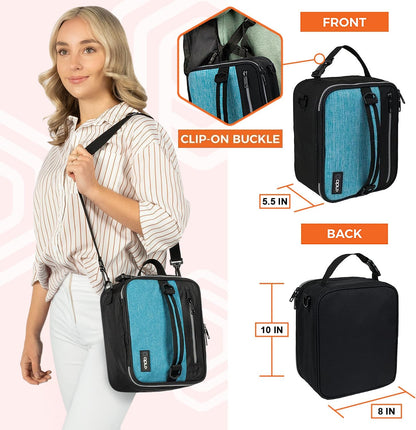 opux Insulated Lunch Box for Men Women Adult, Compact Lunch Bag for Kids Boy Girl Teen, Soft Lunch Cooler Bag for Work School, Leakproof Lunchbox Lunch Pail with Clip-on Buckle, Heather Sea Blue