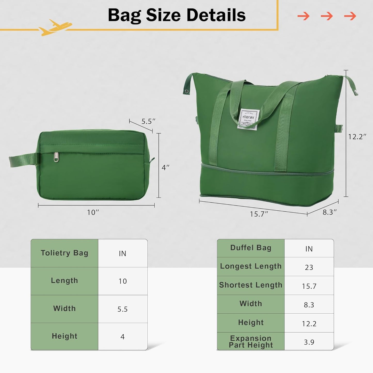 Merax Luggage Set 2 Piece Suitcase Sets with Spinner Wheel,Lightweight Hardside Expandable Travel Laggage with TSA Lock,Suitcase with Travel Bag(20"/24",Green)