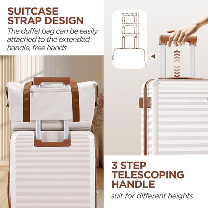 SHOWKOO Suitcase Hardside Expandable Luggage Set, Suitcase with Double Spinner Wheels TSA Lock 3 Piece Set Beige White (DB/TB/24in)