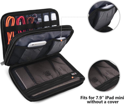 BUBM Double Layer Electronic Accessories Organizer, Travel Gear Bag for Cables, USB Flash Drive, Plug and More, Perfect Size Fits for iPad mini (Medium, Gray)