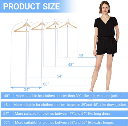 Garment Bags for Hanging Clothes 24'' x 54'' (Set of 12) Coat Covers for Closet Foldable Washable Dress Bags for Hanging Clothes for Long Dress Dance Costumes Suits Gowns Coats