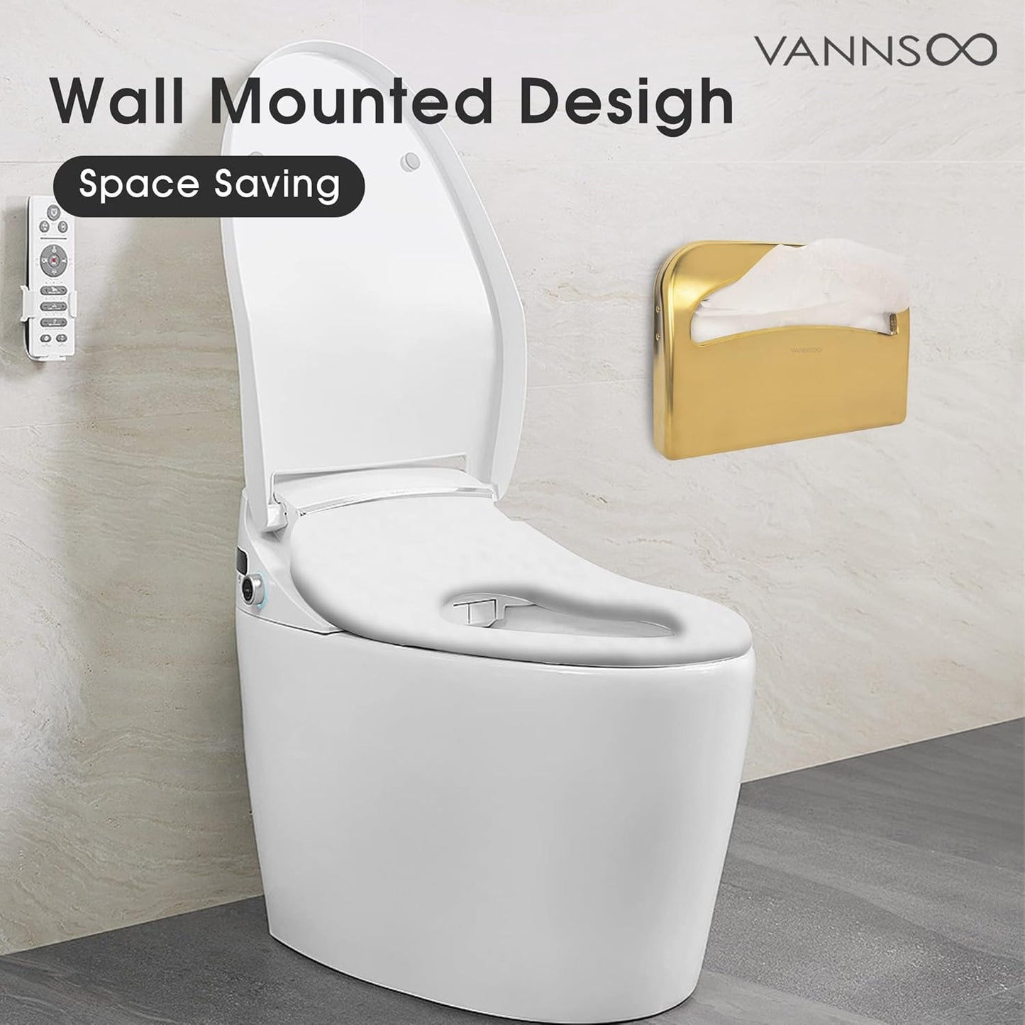 Toilet Seat Cover Dispenser - Stainless Steel Wall Mount Toilet Seat Cover Holder for Commercial Bathroom, 250 Single or Half Fold Seat Covers Capacity (Gold)