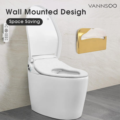 Toilet Seat Cover Dispenser - Stainless Steel Wall Mount Toilet Seat Cover Holder for Commercial Bathroom, 250 Single or Half Fold Seat Covers Capacity (Gold)