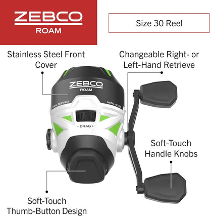 Zebco Roam Telescopic Fishing Rod and Spinning or Spincast Fishing Reel Combo, Durable 6-Foot Fiberglass Rod with ComfortGrip Handle, Pre-spooled with Zebco Cajun Fishing Line