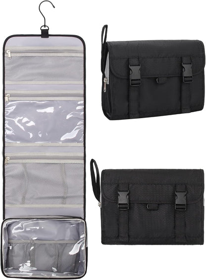 Relavel Travel Hanging Toiletry Bag for Men Women Travel Kit Shaving Bag Waterproof Large Makeup Bag Wash Bag Makeup Organizer Cosmetic Case for Bathroom Shower Black