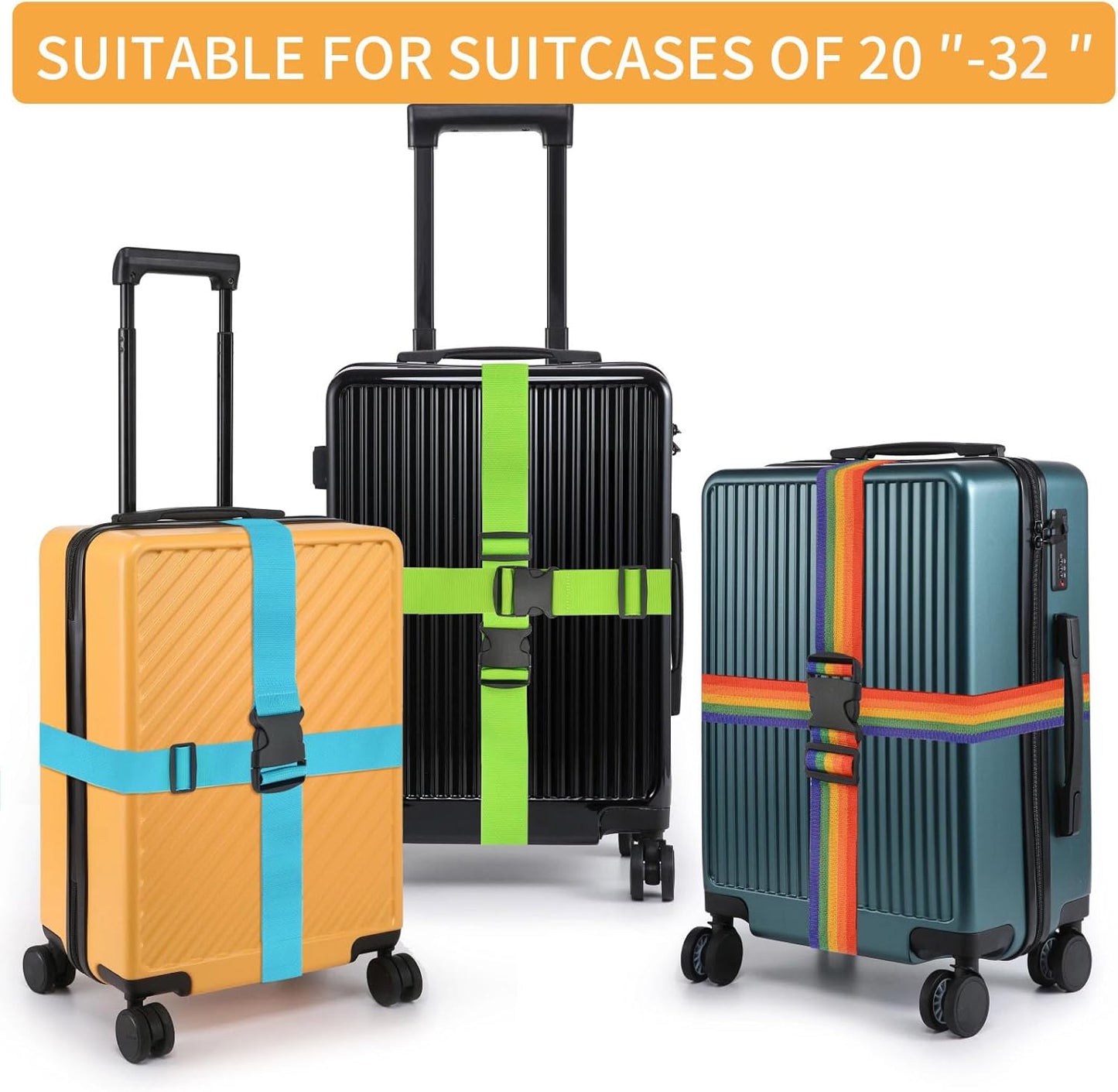 BILIONE 4 Pack Luggage Straps 79" Long Belts Keep Suitcase Secure While Traveling, TSA Approved Add a Bag Premium Accessory for Travel Bag Closure (4 Pcs Rainbow)