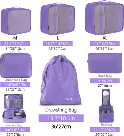 BAGAIL 8 Set Packing Cubes Luggage Packing Organizers for Travel Accessories-Light Purple