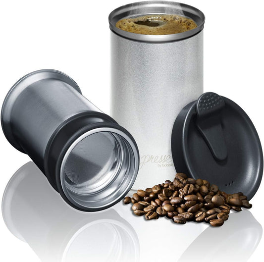 PRESSE by Bobble French Coffee Press And Insulated Stainless Steel Travel Tumbler for On-The-Go Brewing - 13 oz (Blue)