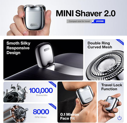 yoose Mini Electric Shaver, Alloy Portable Travel Shavers, Cordless Shaving, USB-C Rechargeable Electric Razor for Men, Dry Shave, IPX7 Waterproof, Detachable Head, Easy Cleaning, Yellow