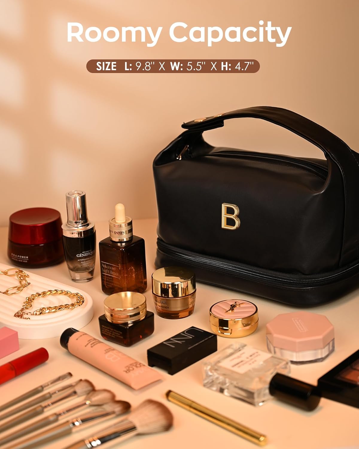 Gift for Her, Gifts Ideas, For Women 40S Makeup Bag with Handle, Cosmetic Bag, Teen Girl Gifts Trendy Stuff-Makeup Bags College Gift for Woman Toiletry Bag with Makeup Brush Organizer