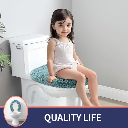 Microfiber Elongated Toilet Seat Cover 19.5"x 15" Machine Washable Solid Toilet Lid Cover Adjustable Rubber Backing Fits Most 18-19.5" L x 14-16" W Elongated Toilet Seat