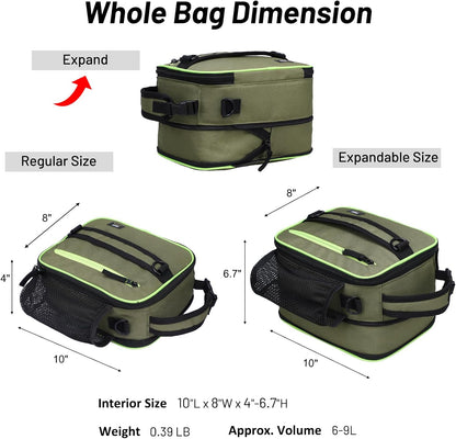 MIER Expandable Lunch Bag Insulated Lunch Box for Men to Work Travel Portable Lunchbox Bags with Shoulder Strap and Water Bottle Holder(Green)