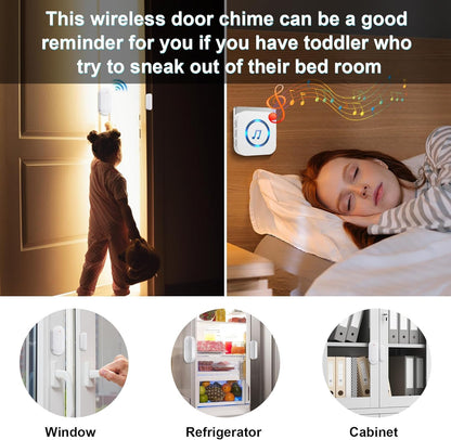 SanJie Wireless Door Chime Sensor, When Door Opens, Entry Alarm for Business/Home/Kids, 5 Adjustable Volume Ringer Alert 2 Sensors + 1 Receivers, 500 FT Range,26 Chimes