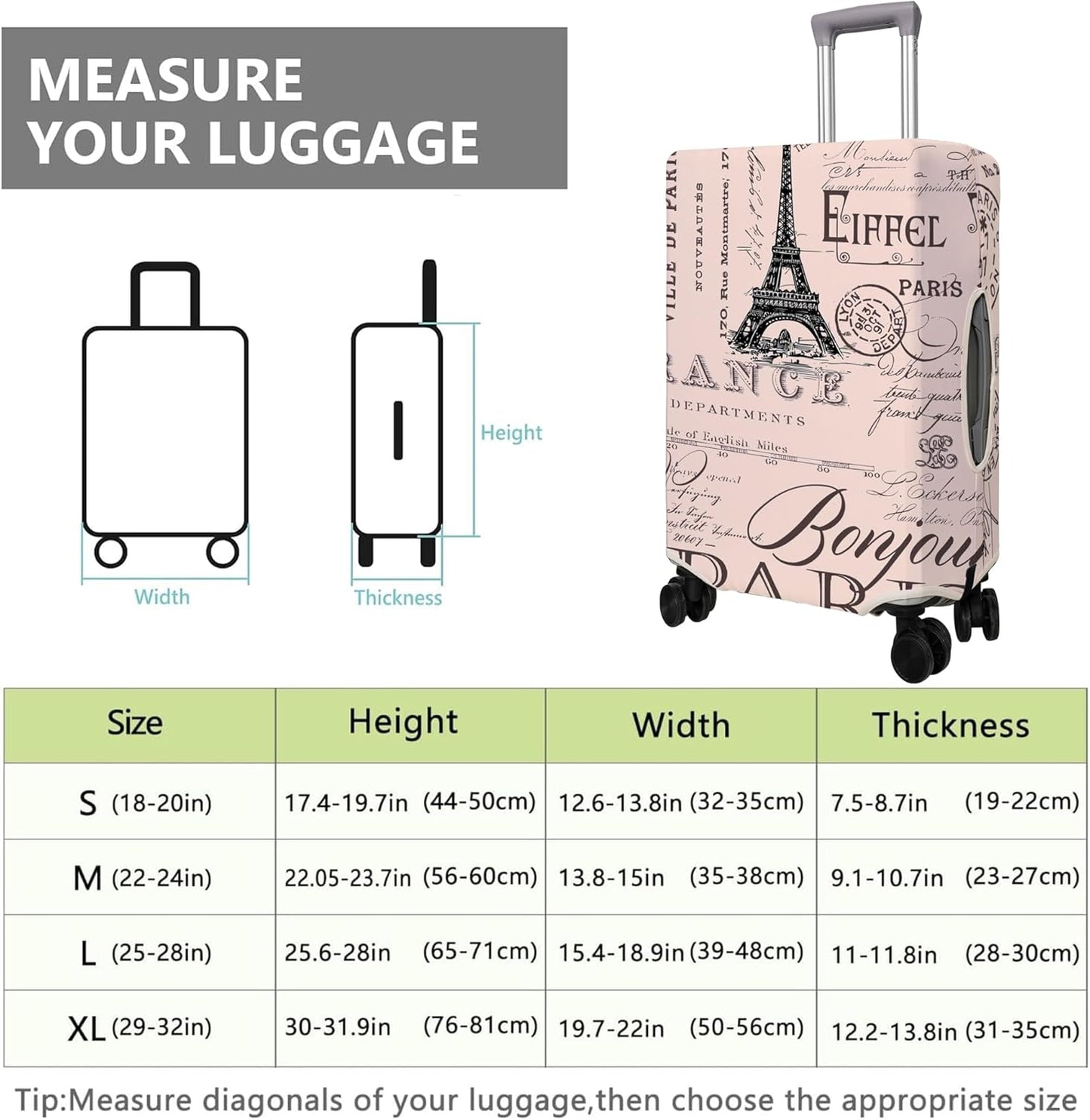 Travel Luggage Cover Suitcase Protector Fits 18-32 Inch Wheel Covers PatternedTravel Related Items Flower Luggage Protector Elastic M