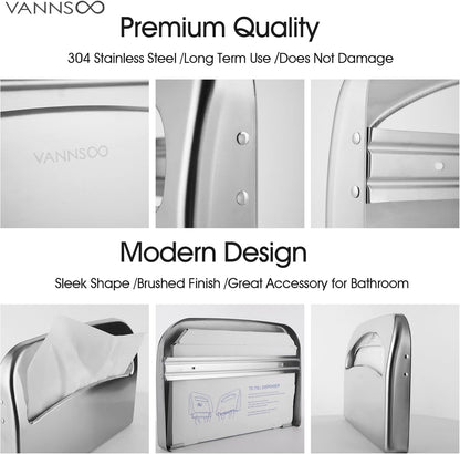 Toilet Seat Cover Dispenser - Stainless Steel Wall Mount Toilet Seat Cover Holder for Commercial Bathroom, 250 Single or Half Fold Seat Covers Capacity (Brushed)