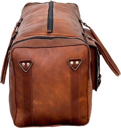 Leather Duffle Bag for Men Luggage Handmade Travel Bag Carry On Luggage Weekender Bags Overnight Gym Sports Cabin Holdall Bag For Airplanes Men And Women (34 Inch Brown)