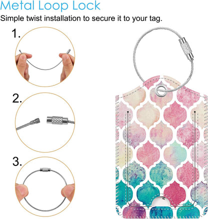 Fintie Luggage Tags, Privacy Cover ID Label with Stainless Steel Loop and Address Card for Travel Bag Suitcase - Moroccan Love (2 Piece)