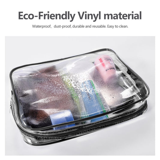 3Pcs Crystal Clear PVC Travel Toiletry Bag Kit for Women Men, Waterproof Vinyl Organizer Makeup Bags with Zipper Handle Straps, Cosmetic Bag Pouch Carry on Airport Airline Compliant Bag Handbag
