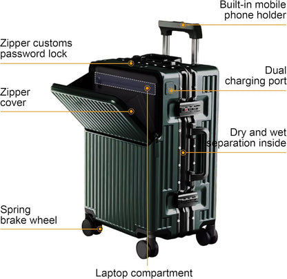 Zipperless Luggage, Polycarbonate Aluminum Hard Shell, Expandable Carry-On Suitcase with Spinner Wheels, Hard Shell Suitcase, 24 Inch Cabin