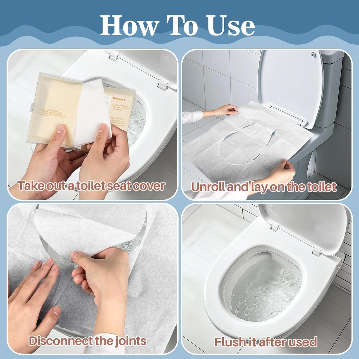 Toilet Seat Cover - Portable Toilet Seat Paper Covers Disposable Flushable for Bathroom Travel Camping Hotel Essentials,Sticker free,16.7x14.1 Inches,10 Pack of 100(Half-Fold)