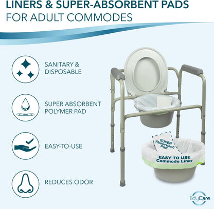 Disposable Bedside Commode Liners and Pads for Portable Toilet Chair Seat Bucket and Bedpan | Combo Pack of 12 Waste Bags and 12 Absorbent Pads | Universal Fit