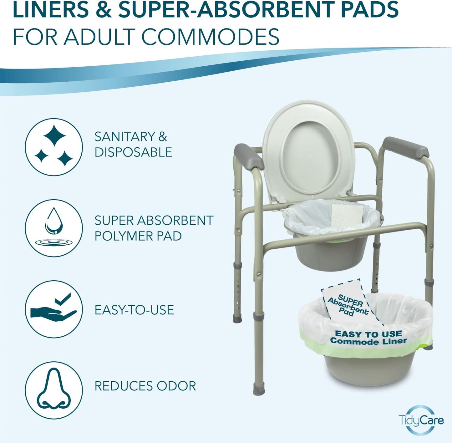 Disposable Bedside Commode Liners and Pads for Portable Toilet Chair Seat Bucket and Bedpan | Combo Pack of 168 Waste Bags and 168 Absorbent Pads | Universal Fit