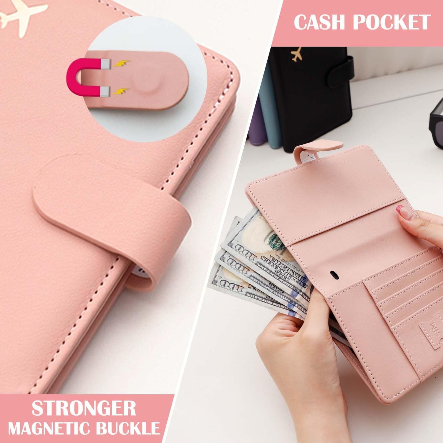 Melsbrinna Premium Leather Passport Holder Covers Case, Waterproof Rfid Blocking Travel Wallet Passport Holder with Pen Holder, Cute Passport Book for Women/Men