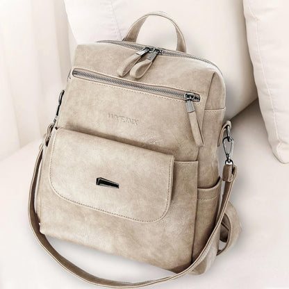 PU Leather Backpack Purse for Women Fashion Multipurpose Design Handbag Ladies Shoulder Bags Travel Backpack Beige