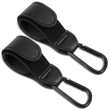 Xindojuz 2 PCS Stroller Hooks for Bags, Multipurpose Stroller Straps with Large Carabiner Clip for Hanging Diaper Bag and Strollers Organizer Accessories for Wheelchair, Shopping and Pet Carts (Black)